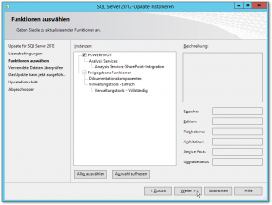 SQL Server 2012-Update installieren - CU8 - Funktionen auswählen - PowerPivot