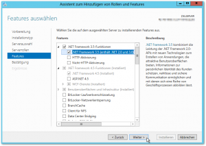 Server Manager - Assistent zum Hinzufügen von Rollen und Features - .NET Framework 3.5 Installation