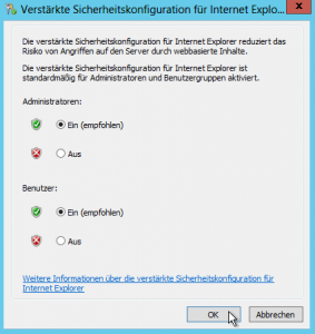 Servermanager - Verstärkte Sicherheitskonfiguration für Internet Explorer