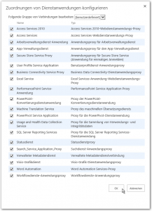 SharePoint 2013 - Dienstverbindungen - Zuordnungen von Dienstanwendungen konfigurieren - Alle aktiviert
