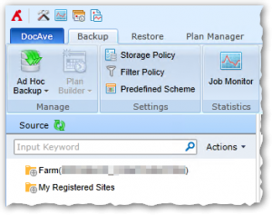 DocAve - Data Protection - Granular Backup and Restore - Source - Farm and My Registered Sites