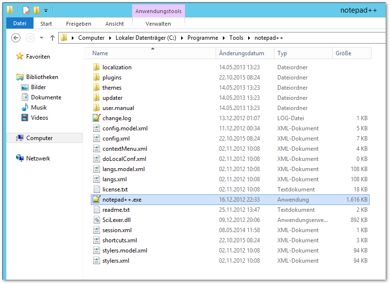 Windows-Explorer - Programm markiert - notepad++.exe