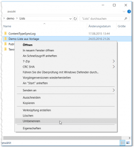 SharePoint Demo Liste aus Vorlage - Windows Explorer - Umbenennen - URL einer Liste oder Bibliothek in SharePoint ändern - SharePoint 2013