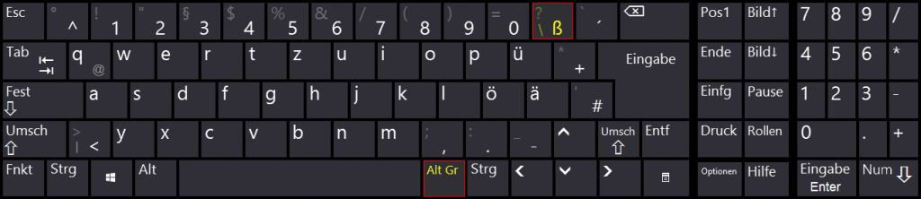 Windows - Bildschirmtastatur - Tastenkombination - AltGr - ß - Backslash