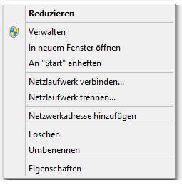 Windows-Explorer - Computer - Kontextmenü - Verwalten - Netzlaufwerk verbinden - trennen - Eigenschaften - Netzwerkadresse hinzufügen - Windows 8 - Server 2012