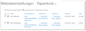 Recycle Bin - Websiteeinstellungen - Papierkorb - _layouts-AdminRecycleBin.aspx - SharePoint 2013