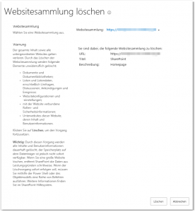 ZA - Delete a site collection - Eine Websitesammlung löschen - _admin-delsite.aspx - SharePoint 2013