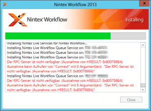 The RPC server is unavailable - Installing Nintex Live Workflow Queue Service on SP-Server - Der RPC-Server ist nicht verfügbar - Ausnahme von HRESULT 0x800706BA - Error