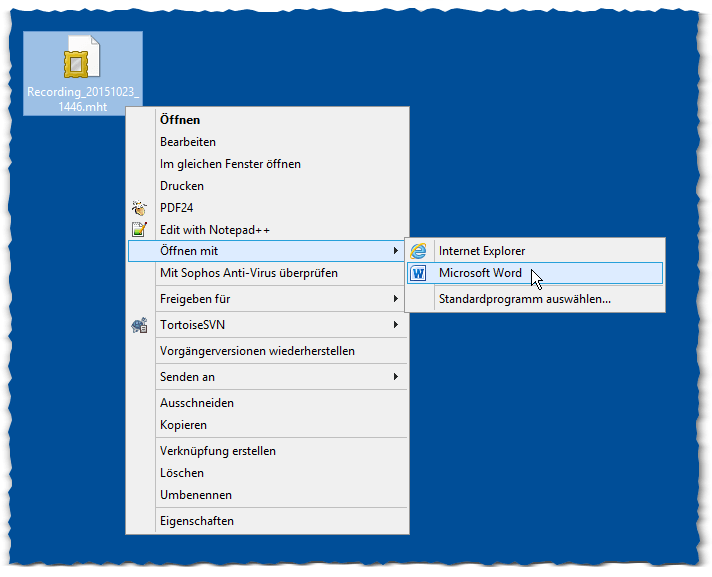 Windows Problem Step Recorder - PSR - Problemaufzeichnung - Schrittaufzeichnung - Öffnen mit Microsoft Word