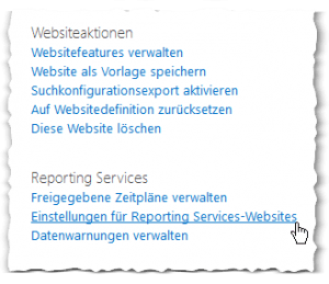 Websiteeinstellungen - Einstellungen für Reporting Services-Websites