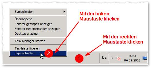 Taskleiste - Taskbar - Eigenschaften - Kontextmenü - Windows 7 - Server 2008 R2